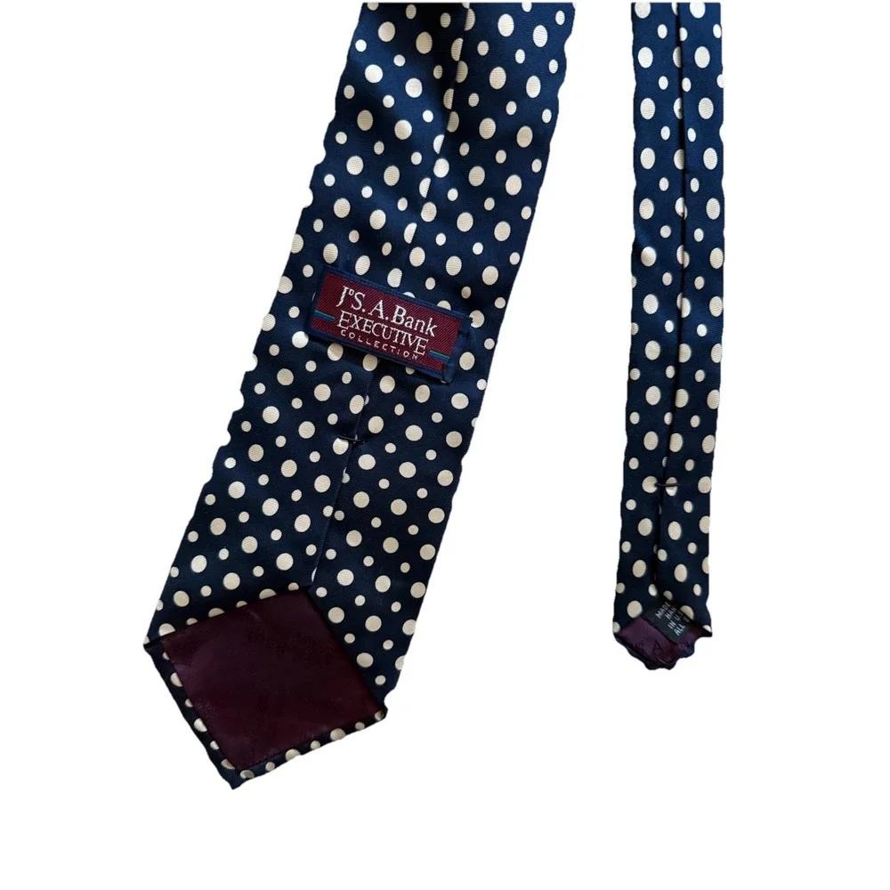 J'S A Bank Executive Collection Tie Necktie Vintage Blue With Polka Dots Vintage